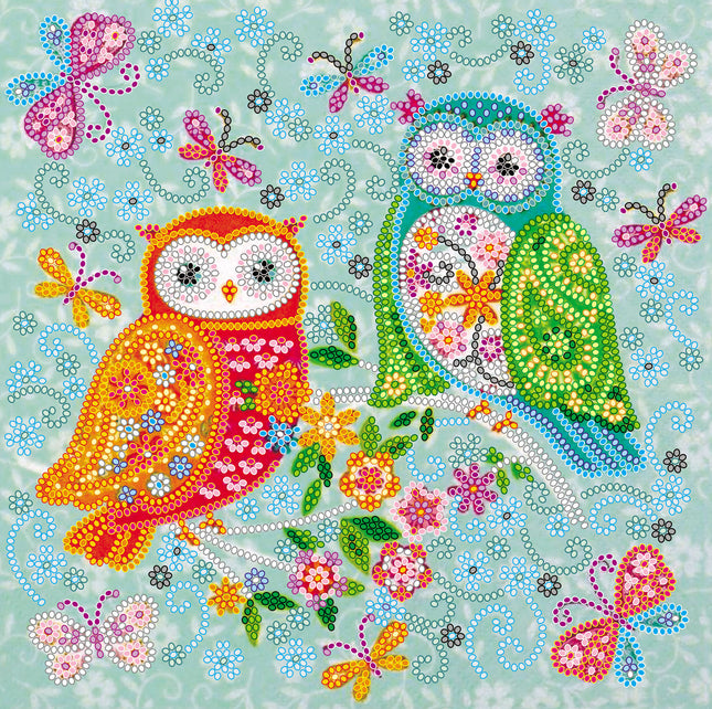 Canvas for bead embroidery "Owls are friends" 7.9"x7.9" / 20.0x20.0 cm
