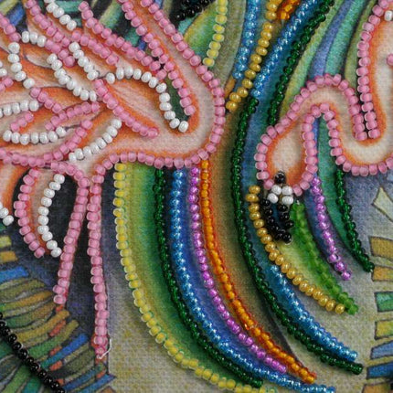 DIY Bead Embroidery Kit "Pink flamingos"  5.9"x5.9" / 15.0x15.0 cm