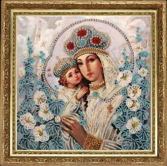 DIY Bead Embroidery Kit "Mary and Jesus (after O. Okhapkin)" 10.6"x10.6" / 27.0x27.0 cm