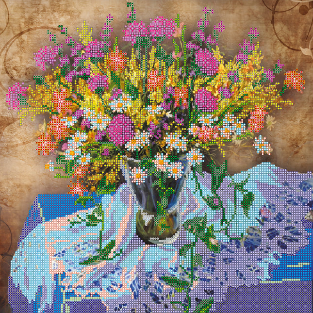 Canvas for bead embroidery "Meadow flowers-1" 11.8"x11.8" / 30.0x30.0 cm