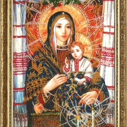 DIY Bead Embroidery Kit "The Most Holy Theotokos with Jesus Christ (after O. Okhapkin)" 13.8"x10.2" / 35.0x26.0 cm