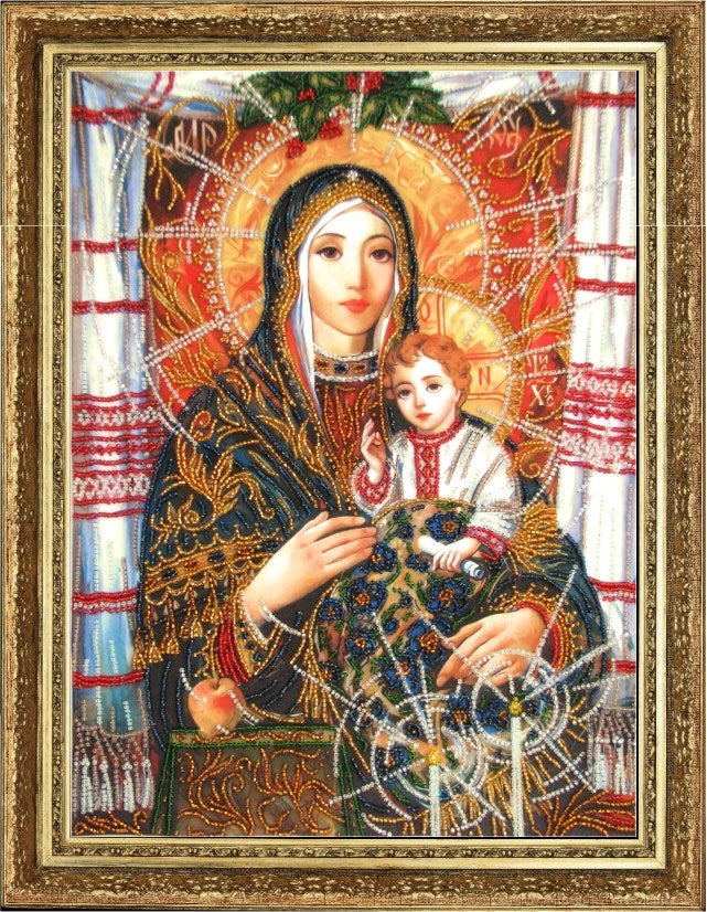 DIY Bead Embroidery Kit "The Most Holy Theotokos with Jesus Christ (after O. Okhapkin)" 13.8"x10.2" / 35.0x26.0 cm