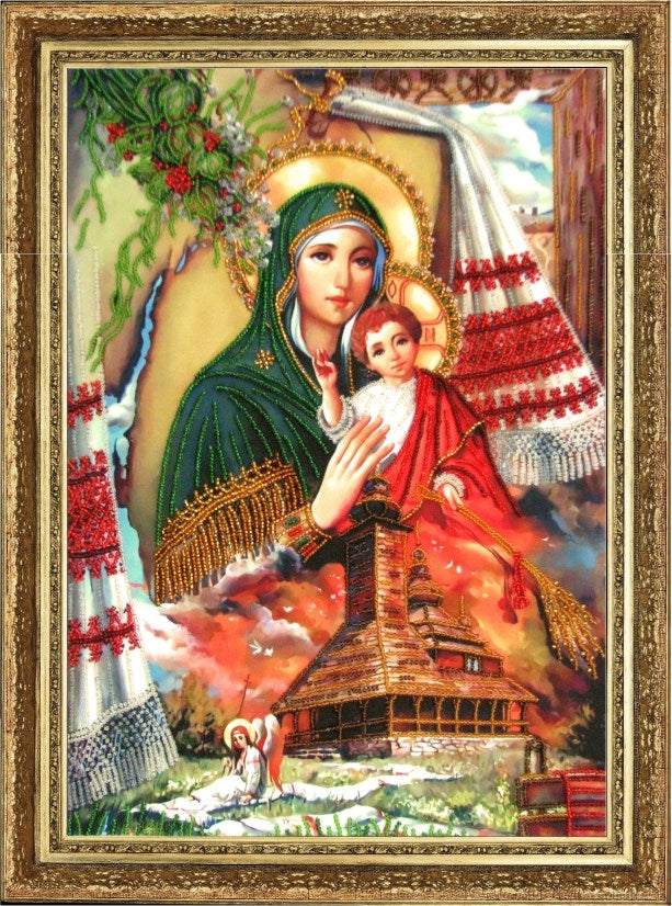 DIY Bead Embroidery Kit "The Most Holy Theotokos The Defender (after O. Okhapkin)" 14.6"x10.2" / 37.0x26.0 cm