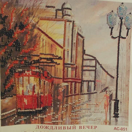 Canvas for bead embroidery "Rainy Evening" 7.9"x7.9" / 20.0x20.0 cm