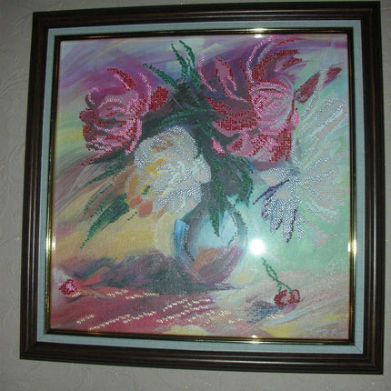 Canvas for bead embroidery "Picturesque peonies" 11.8"x11.8" / 30.0x30.0 cm