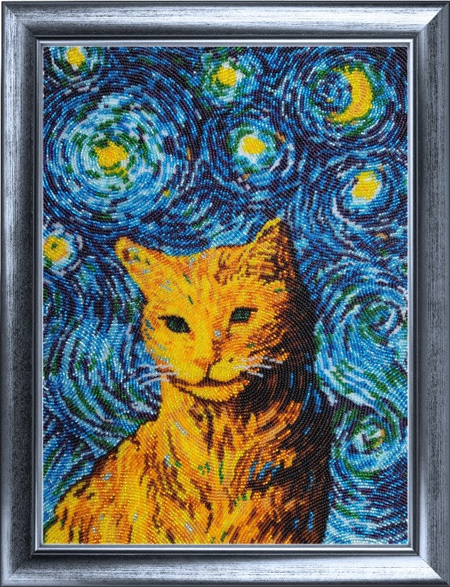 DIY Bead Embroidery Kit "Starry Cat" 13.8"x10.2" / 35.0x26.0 cm