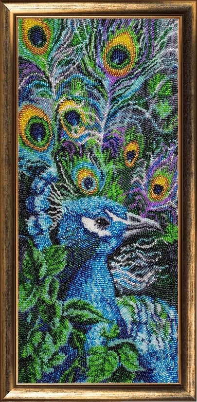 DIY Bead Embroidery Kit "Peacock 2" 16.1"x7.1" / 41.0x18.0 cm