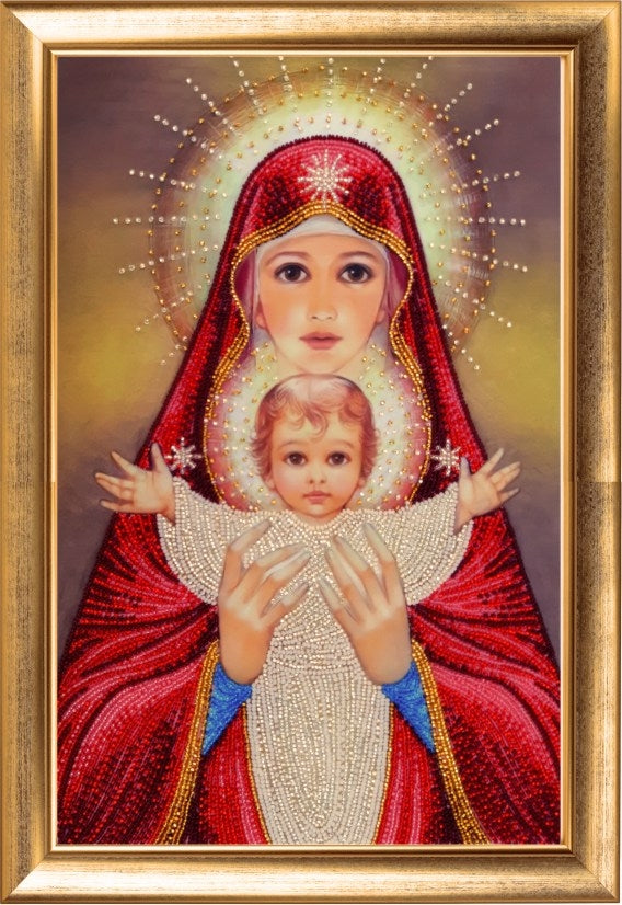 DIY Bead Embroidery Kit "Madonna and Baby" 14.6"x9.4" / 37.0x24.0 cm
