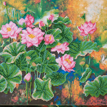 DIY Bead Embroidery Kit "Lotuses" 13.4"x12.2" / 34.0x31.0 cm
