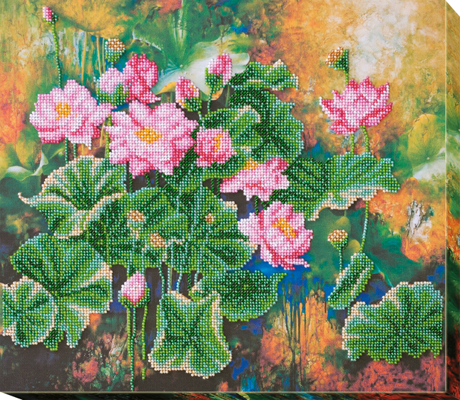 DIY Bead Embroidery Kit "Lotuses" 13.4"x12.2" / 34.0x31.0 cm