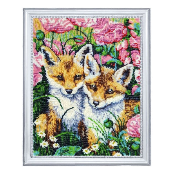 DIY Bead Embroidery Kit "Little Foxes" 13.4"x10.6" / 34.0x27.0 cm