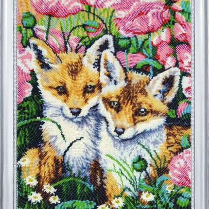 DIY Bead Embroidery Kit "Little Foxes" 13.4"x10.6" / 34.0x27.0 cm