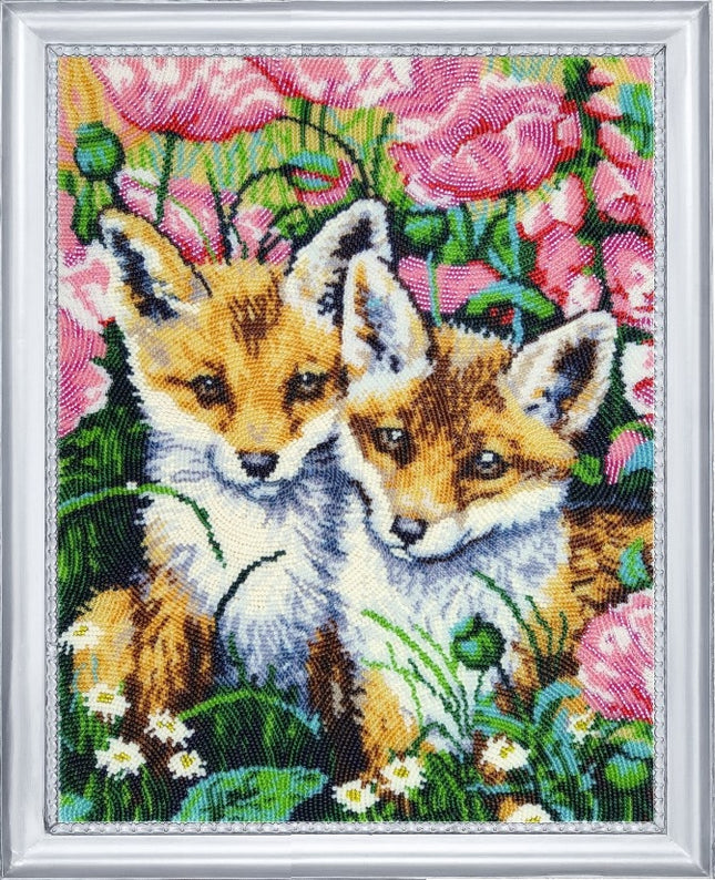 DIY Bead Embroidery Kit "Little Foxes" 13.4"x10.6" / 34.0x27.0 cm