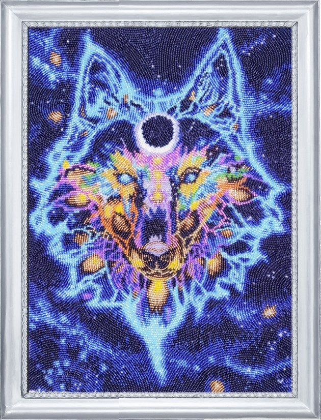 DIY Bead Embroidery Kit "Starry Wolf" 14.2"x10.2" / 36.0x26.0 cm