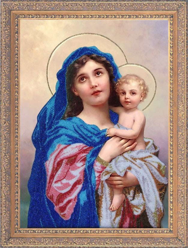 DIY Bead Embroidery Kit "Madonna and Child" 19.7"x14.2" / 50.0x36.0 cm