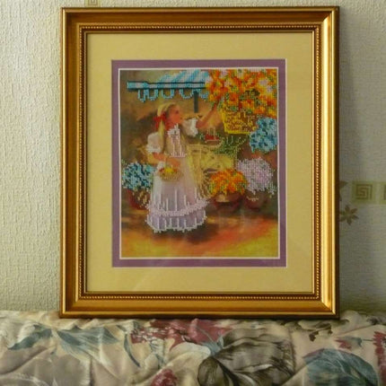 DIY Bead Embroidery Kit "The little flower girl" 8.3"x9.8" / 21.0x25.0 cm