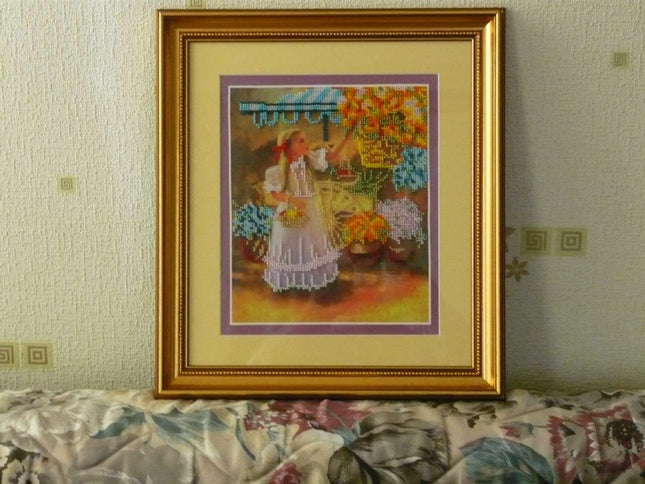 DIY Bead Embroidery Kit "The little flower girl" 8.3"x9.8" / 21.0x25.0 cm