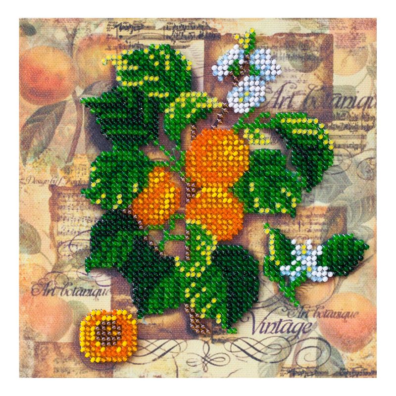 DIY Bead Embroidery Kit "Apricot branch"  5.9"x5.9" / 15.0x15.0 cm