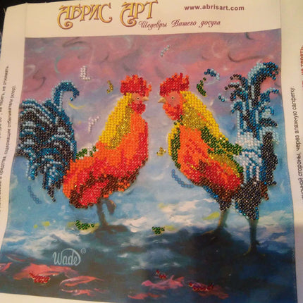 Canvas for bead embroidery "Cockerels" 7.9"x7.9" / 20.0x20.0 cm