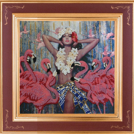 DIY Bead Embroidery Kit "Flamingo Dance" 10.6"x11.0" / 27.0x28.0 cm