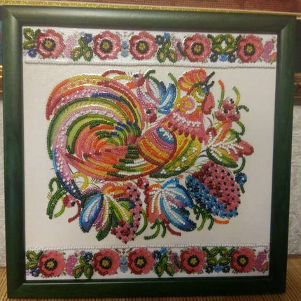 Canvas for bead embroidery "Deco cockerel" 7.9"x7.9" / 20.0x20.0 cm