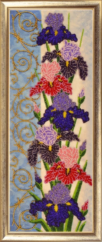 DIY Bead Embroidery Kit "Panel with Irises" 19.3"x7.1" / 49.0x18.0 cm
