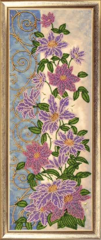 DIY Bead Embroidery Kit "Panel with Clematises" 19.3"x7.1" / 49.0x18.0 cm