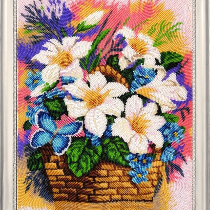 DIY Bead Embroidery Kit "Basket with Lillies" 13.4"x10.6" / 34.0x27.0 cm