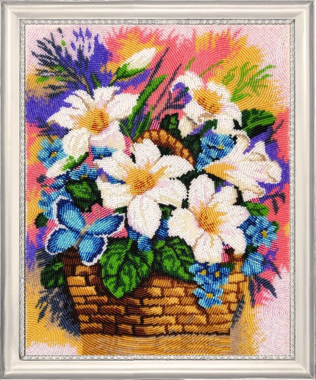 DIY Bead Embroidery Kit "Basket with Lillies" 13.4"x10.6" / 34.0x27.0 cm