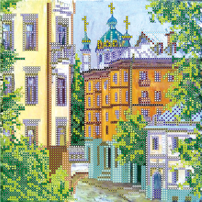Canvas for bead embroidery "The Little Town" 7.9"x7.9" / 20.0x20.0 cm