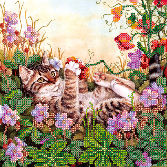Canvas for bead embroidery "Fun in flowers" 7.9"x7.9" / 20.0x20.0 cm