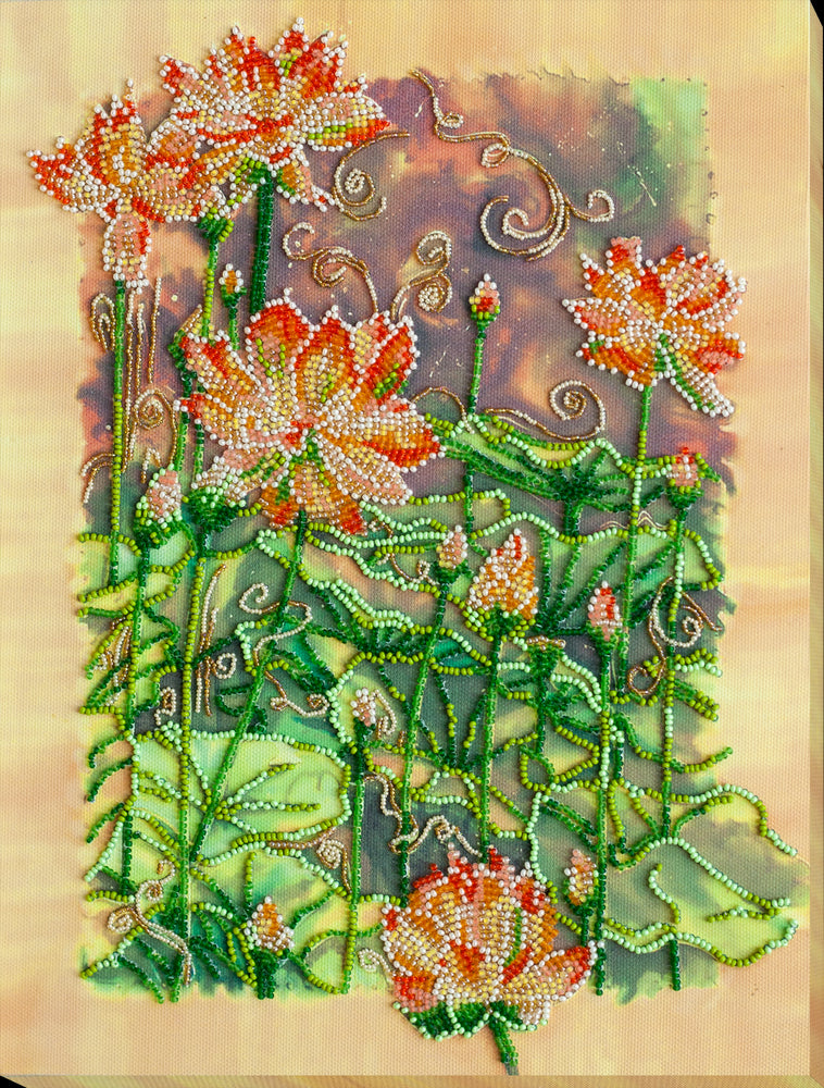 DIY Bead Embroidery Kit "Lotuses at sunset" 9.8"x13.0" / 25.0x33.0 cm