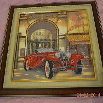 DIY Bead Embroidery Kit "Auto Retro – 1" 11.8"x11.8" / 30.0x30.0 cm