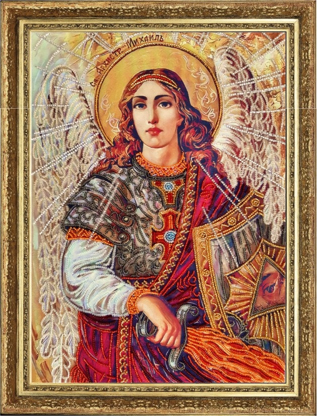 DIY Bead Embroidery Kit "St. Michael (after O. Okhapkin)" 14.2"x9.8" / 36.0x25.0 cm