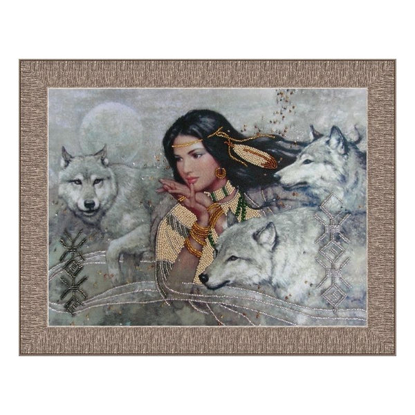 DIY Bead Embroidery Kit "Dancing with Wolves" 10.2"x13.8" / 26.0x35.0 cm