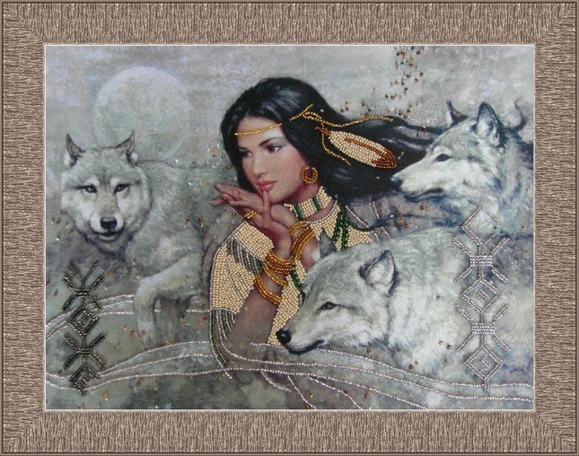 DIY Bead Embroidery Kit "Dancing with Wolves" 10.2"x13.8" / 26.0x35.0 cm