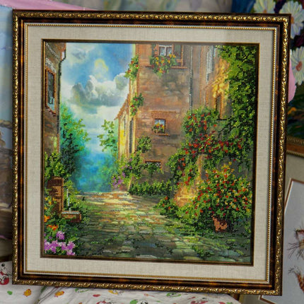 DIY Bead Embroidery Kit "Flower street" 12.6"x12.6" / 32.0x32.0 cm