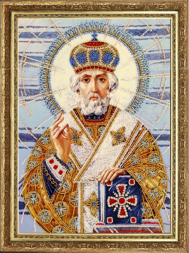 DIY Bead Embroidery Kit "St. Nikolas (after O. Okhapkin)" 14.2"x9.8" / 36.0x25.0 cm