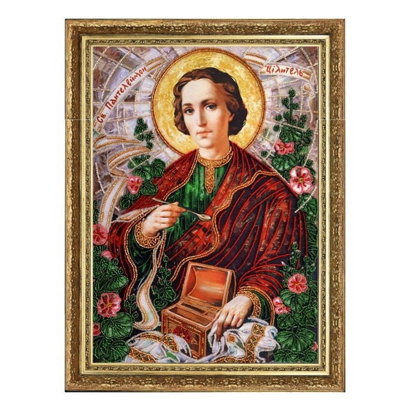 DIY Bead Embroidery Kit "St. Panteleimon (after O. Okhapkin)" 14.2"x9.8" / 36.0x25.0 cm