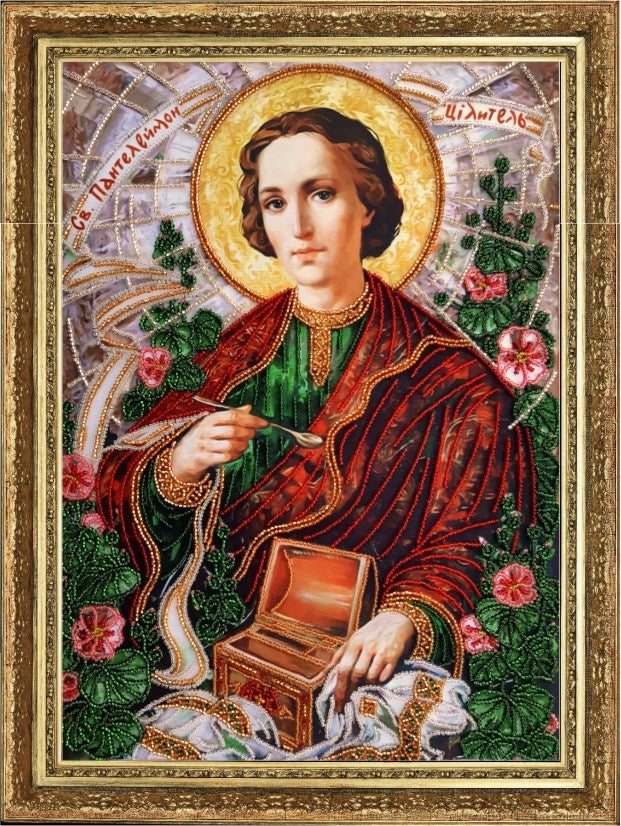DIY Bead Embroidery Kit "St. Panteleimon (after O. Okhapkin)" 14.2"x9.8" / 36.0x25.0 cm