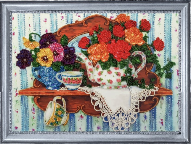 DIY Bead Embroidery Kit "Tea Fantasy" 9.8"x13.8" / 25.0x35.0 cm