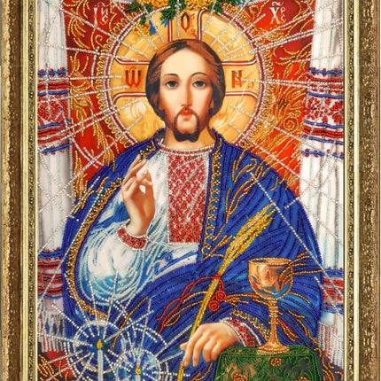 DIY Bead Embroidery Kit "Jesus the Saviour (after O. Okhapkin)" 13.8"x10.2" / 35.0x26.0 cm