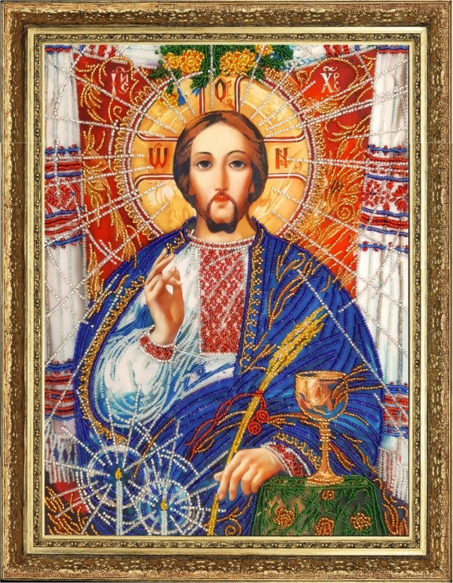 DIY Bead Embroidery Kit "Jesus the Saviour (after O. Okhapkin)" 13.8"x10.2" / 35.0x26.0 cm
