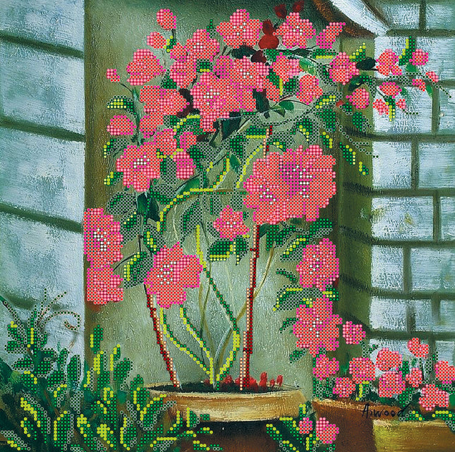 Canvas for bead embroidery "Chinese Hibiscus" 11.8"x11.8" / 30.0x30.0 cm