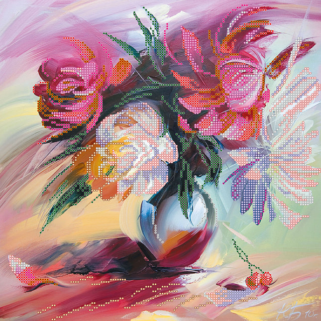Canvas for bead embroidery "Picturesque peonies" 11.8"x11.8" / 30.0x30.0 cm