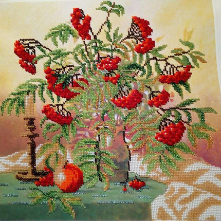 Canvas for bead embroidery "Wild ash cluster" 11.8"x11.8" / 30.0x30.0 cm
