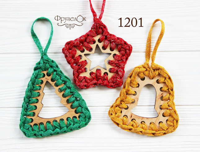 DIY Cross stitch kit on wood "Christmas toys" 5.1x3.7 in, 5.1x4.7 in / 13.0x9.5 cm, 13.0x12.0 cm