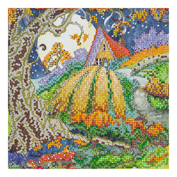 Canvas for bead embroidery "Pumpkin Field" 7.9"x7.9" / 20.0x20.0 cm