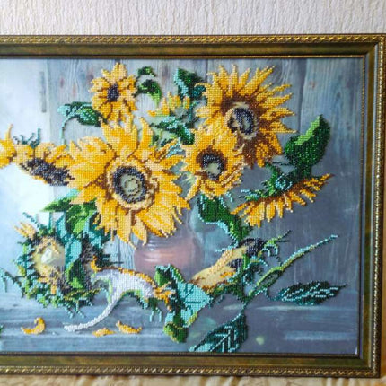DIY Bead Embroidery Kit "Flowers of the Sun" 16.9"x12.6" / 43.0x32.0 cm