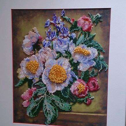 DIY Bead Embroidery Kit "Fancy peonies" 10.2"x12.6" / 26.0x32.0 cm